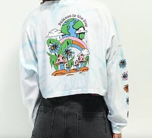 A.LAB Gayle Balance is Key Blue Crop T-Shirt sz M